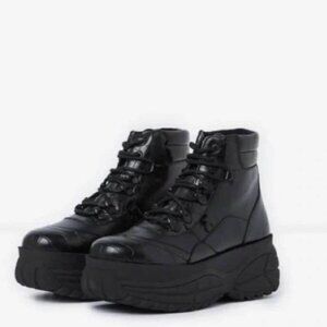 $495 The Kooples Black Leather Platform Grunge Boots Sneakers, SIZE 7 (38)